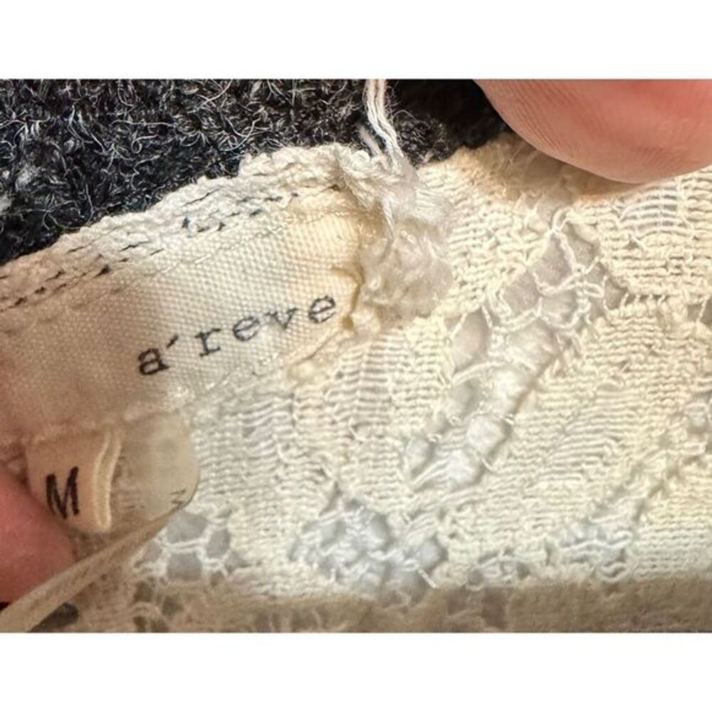 Anthropologie A'reve Sz M Gray Lace Hem Chiffon Tie Sweater Cottagecore Romantic - Picture 3 of 6
